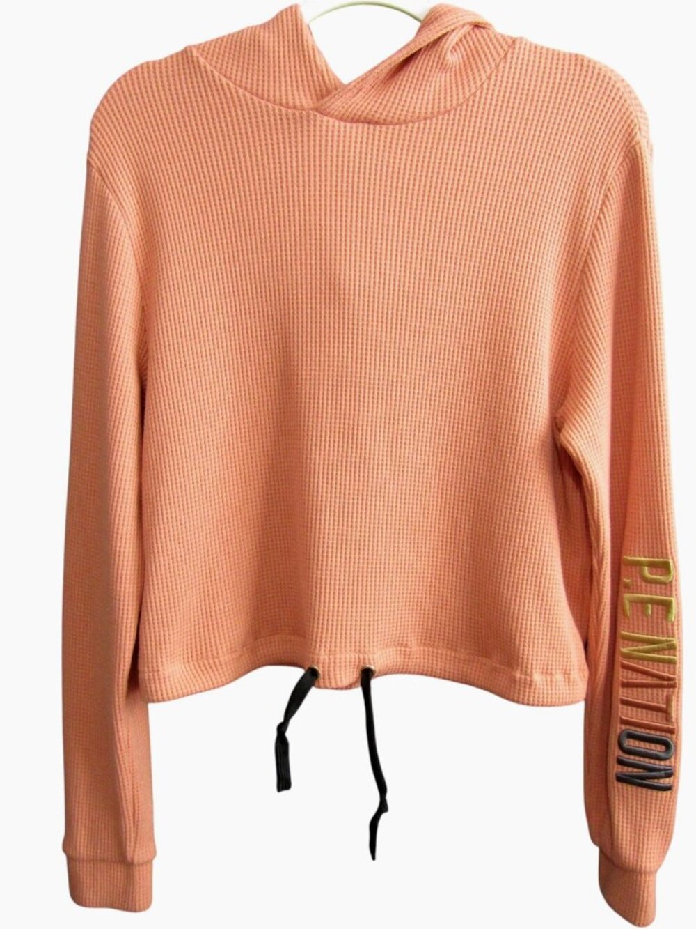 PE Nation Rebound Hoodie Embroidered Logo Crop Women S Clay Long Sleeve Waffle
